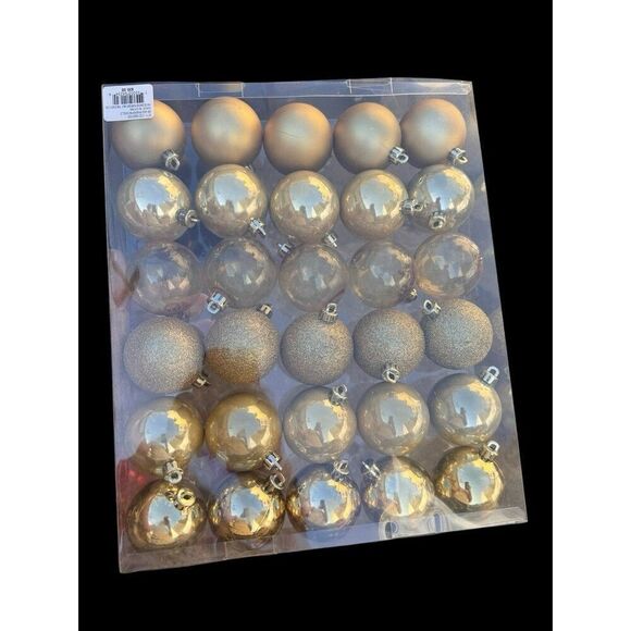 Holiday Lane Set of 30 Assorted Gold Shatterproof Ball Ornaments - Picture 2 of 3